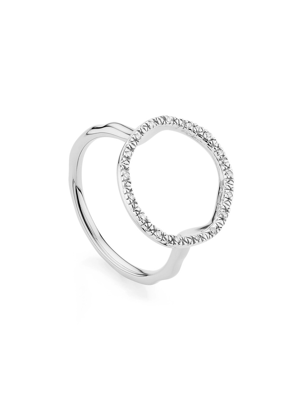 NEW Monica Vinader Riva Circle Diamond Ring Sterling Silver Size 6.5 Minimalist